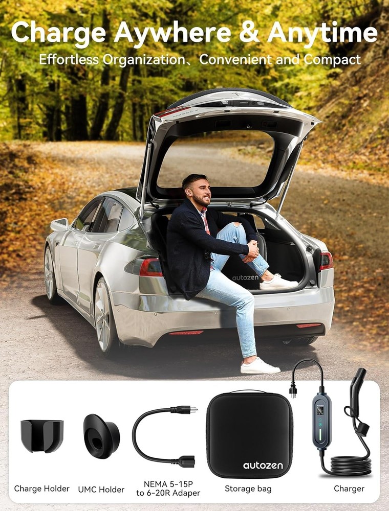 16A Level 1/2 Charger for Tesla [Adjustable Current, Delay Charge & Smart Displa