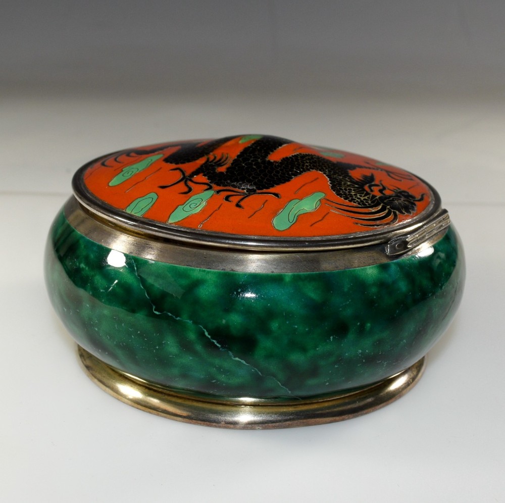 Art Deco Sterling Silver Dragon Box Enamel 1925