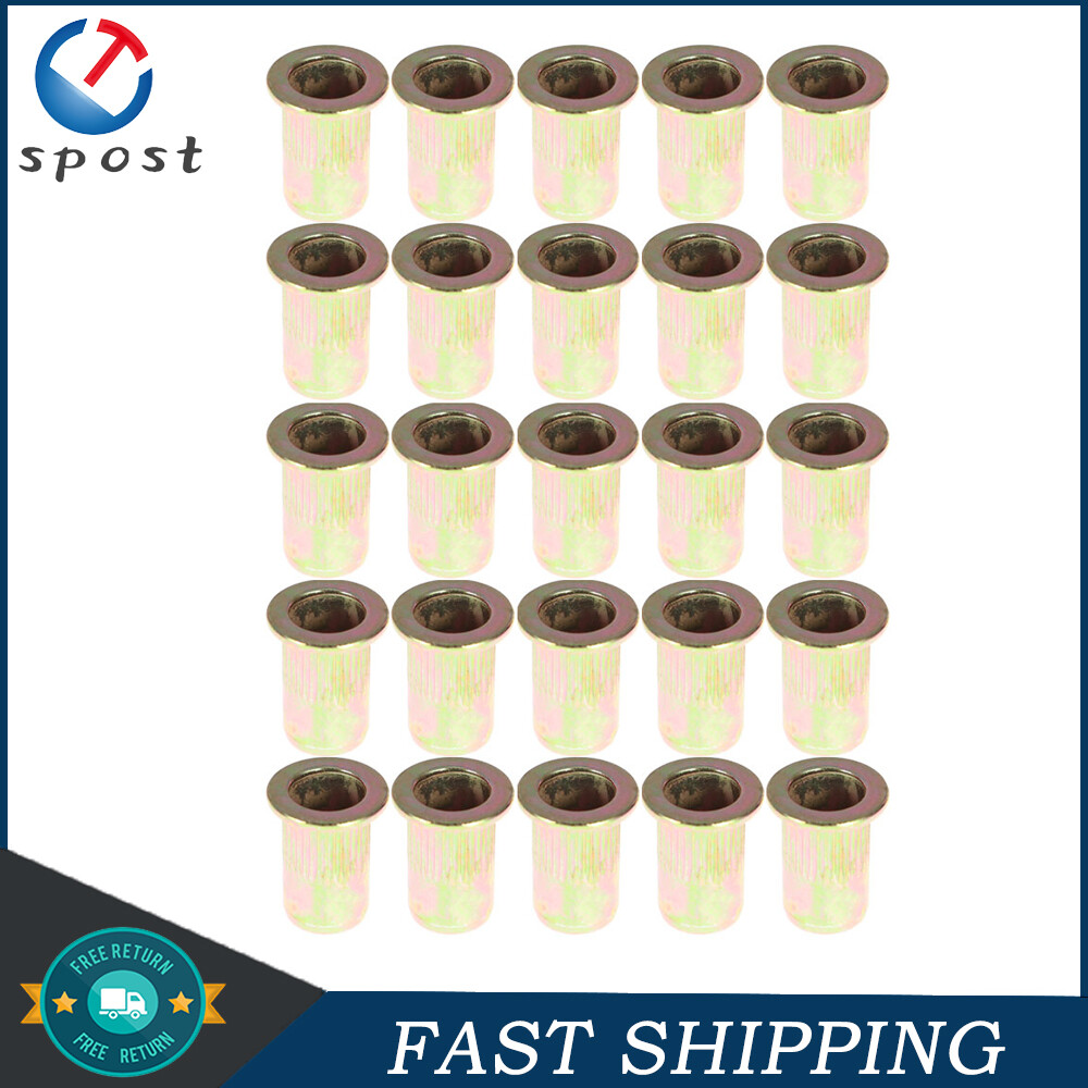 100 Pack M6 Metric Carbon Steel Rivet Nut Flat Head Threaded Insert Nutsert