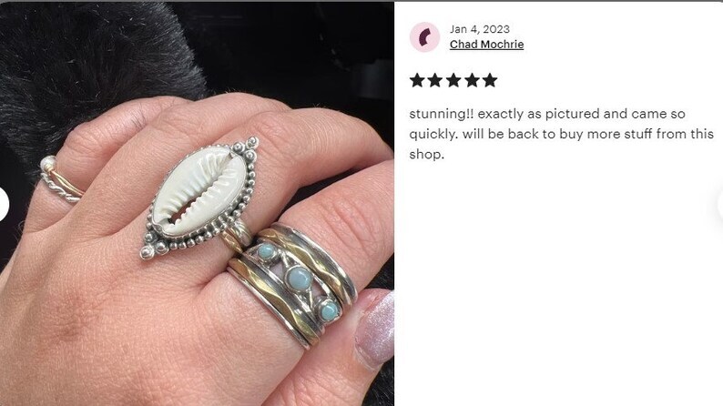 Cowrie Shell Ring 925 Sterling Silver Band &Statement Ring Handmade Ring Allsize