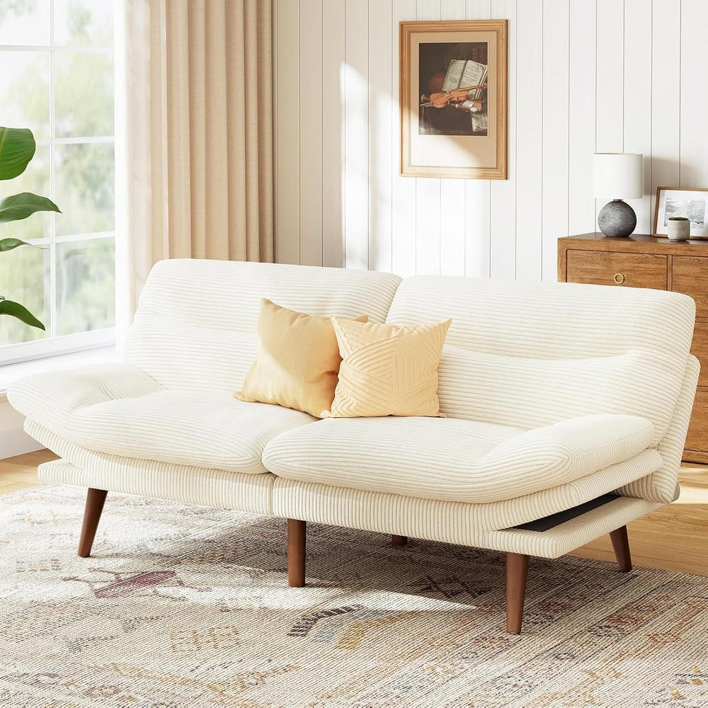 Futon Sofa Bed 66” Futon Couch W/ Adjustable Backrest & Armrests Convertible