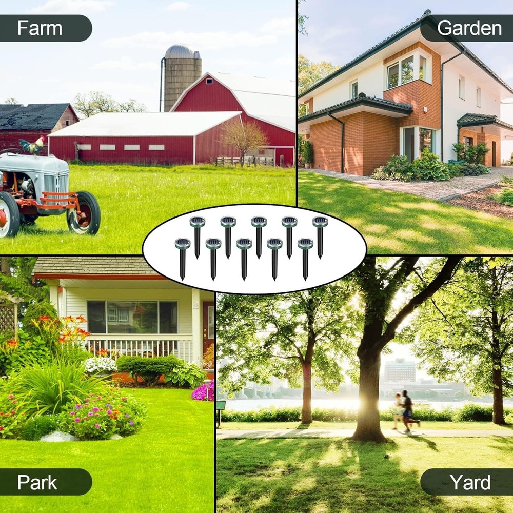 12Pack Snake Repellent for Yard, Solar Powered Ultrasonic Mole Black