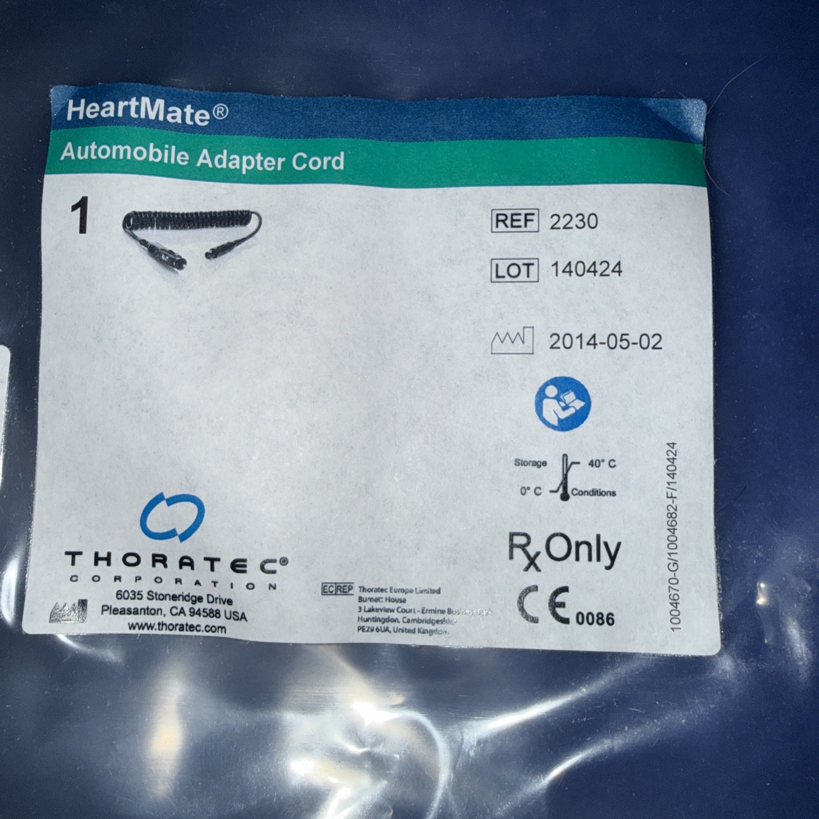 HeartMate (Thoratec) Automobile Adapter Cord brand New (2230)