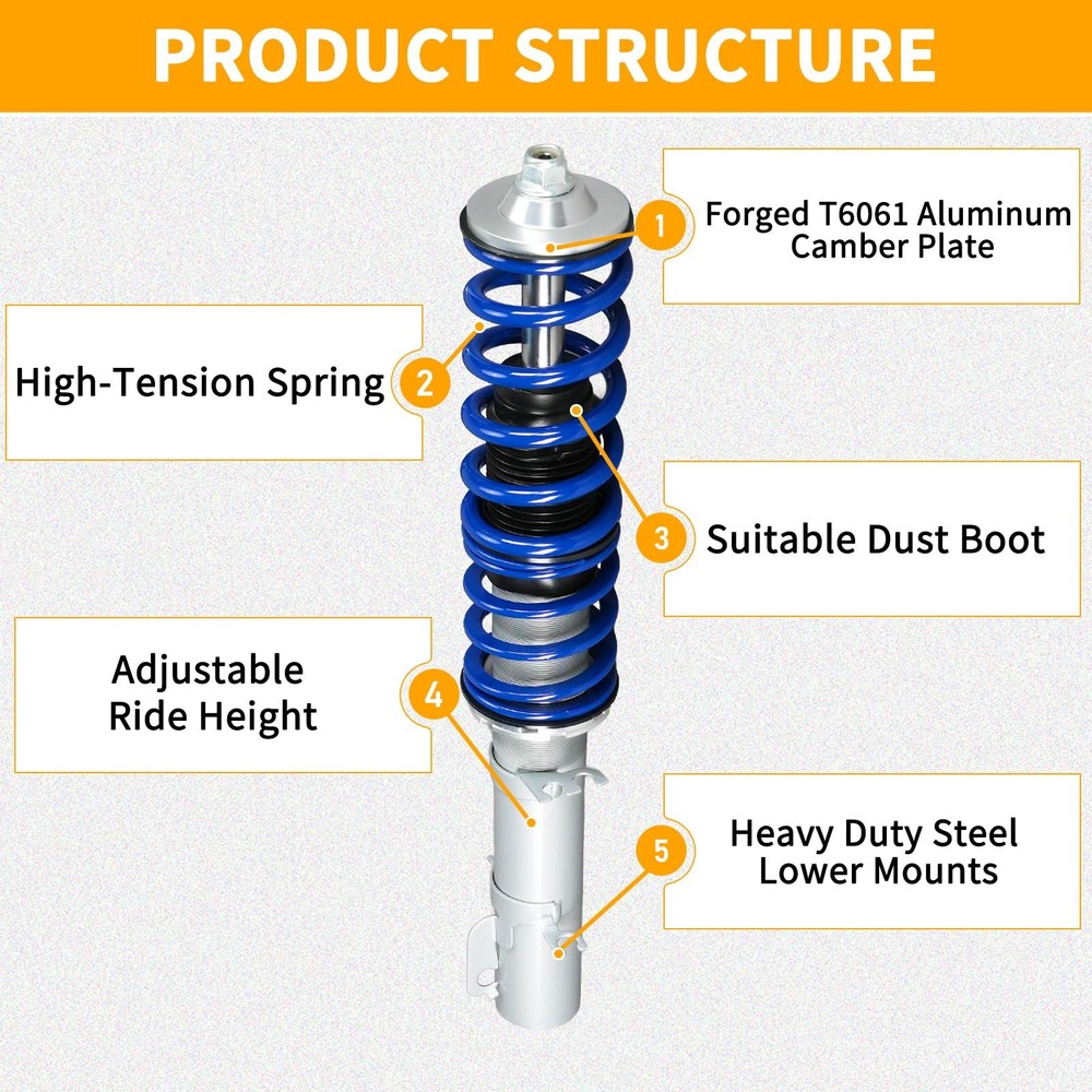 Coilover Suspension Lowering Kit Height Adjustable Shock Absorber Struts Blue