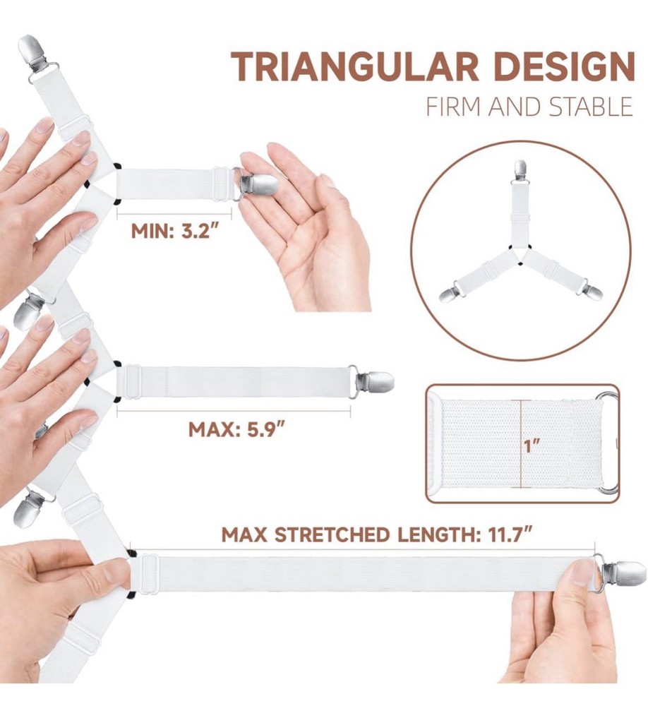 4 Pack Bed Sheet Holder Straps Adjustable Fitted Sheet Clips Corner Grippers