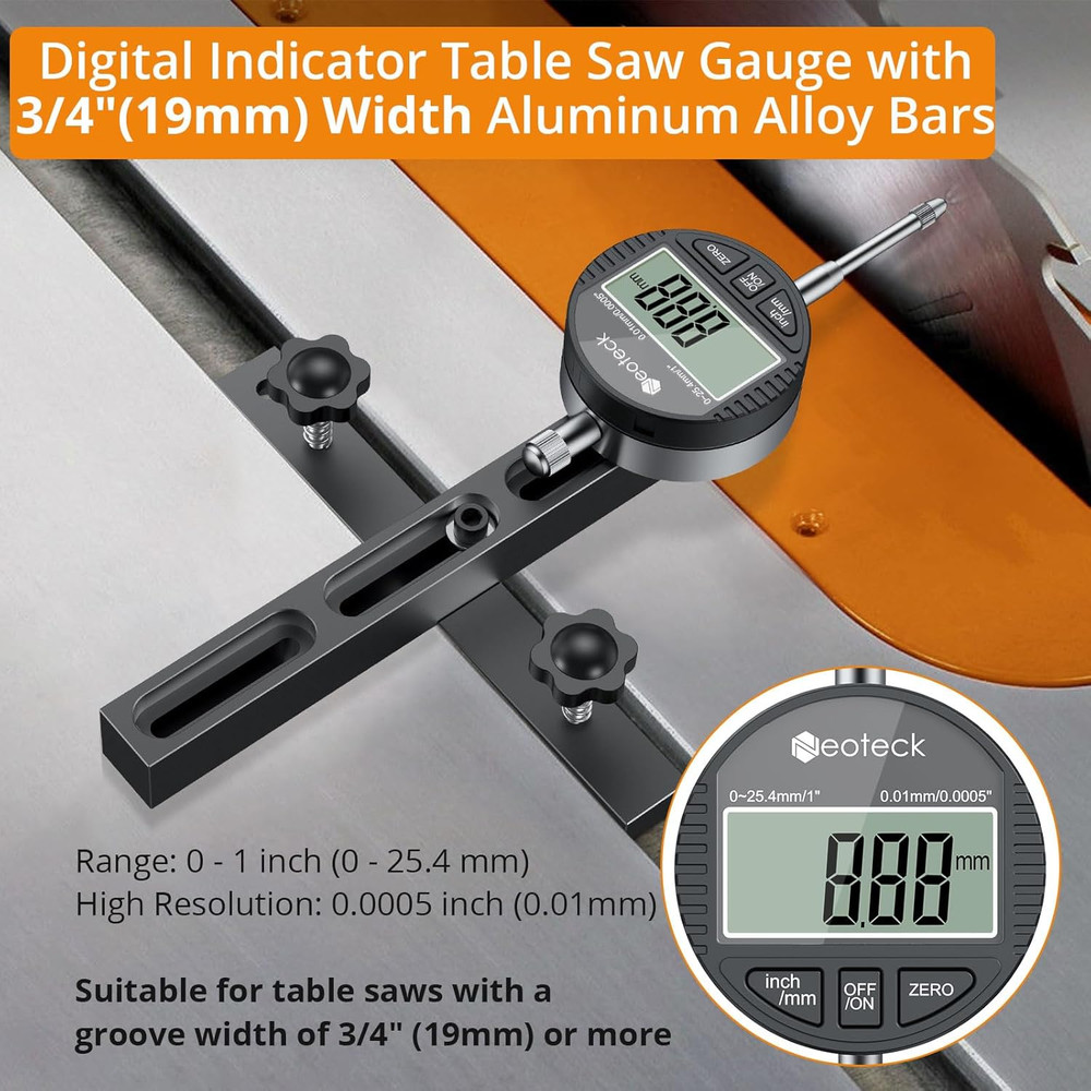Neoteck 0-1'' Digital Dial Indicator Table Saw Gauge Suitable for Table Saws wit
