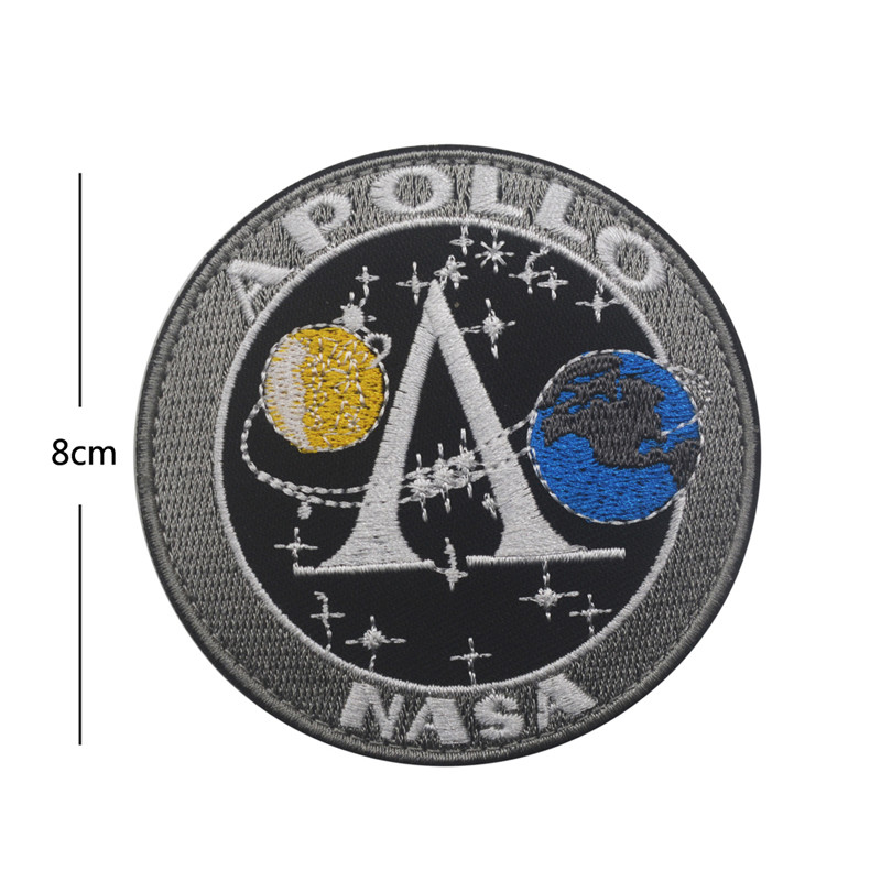 NASA APOLLO Space Program Hook Patch Embroidered Badge Vintage Gray Blue