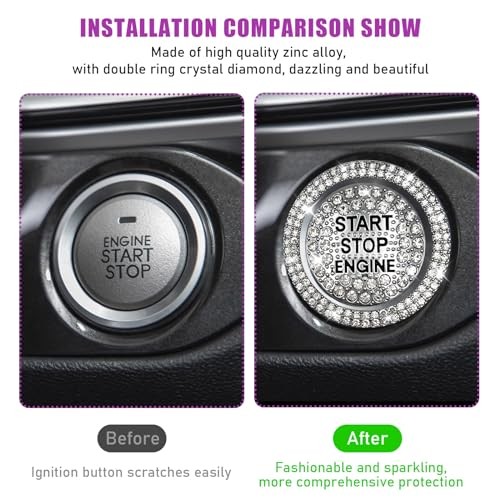 Bling Car Push Start Button Sticker, Sparkling Rhinestones Fully Protect White