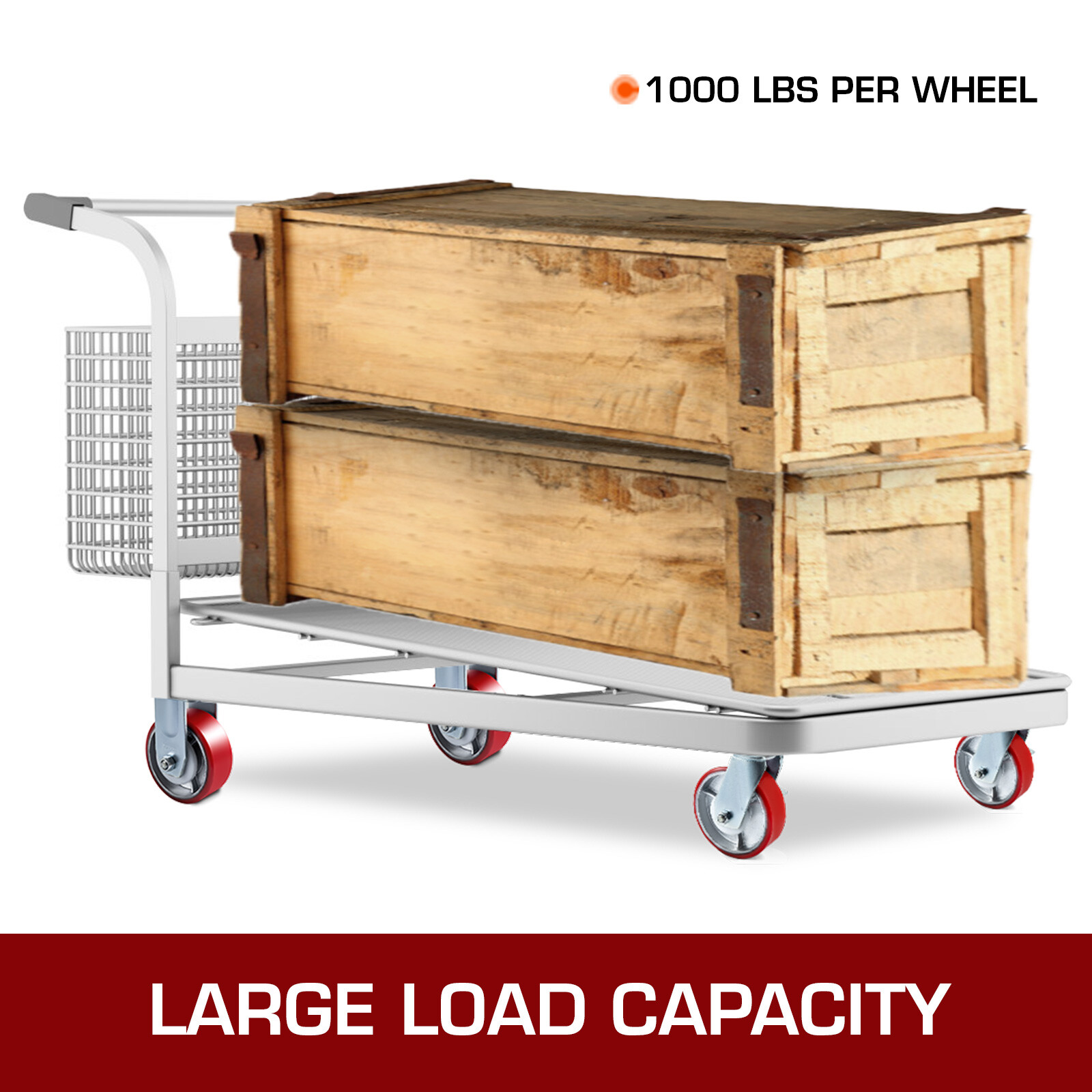 VEVOR 4PCS Heavy Duty Caster Set 6" Polyurethane on Cast Iron Wheels No Mark Red