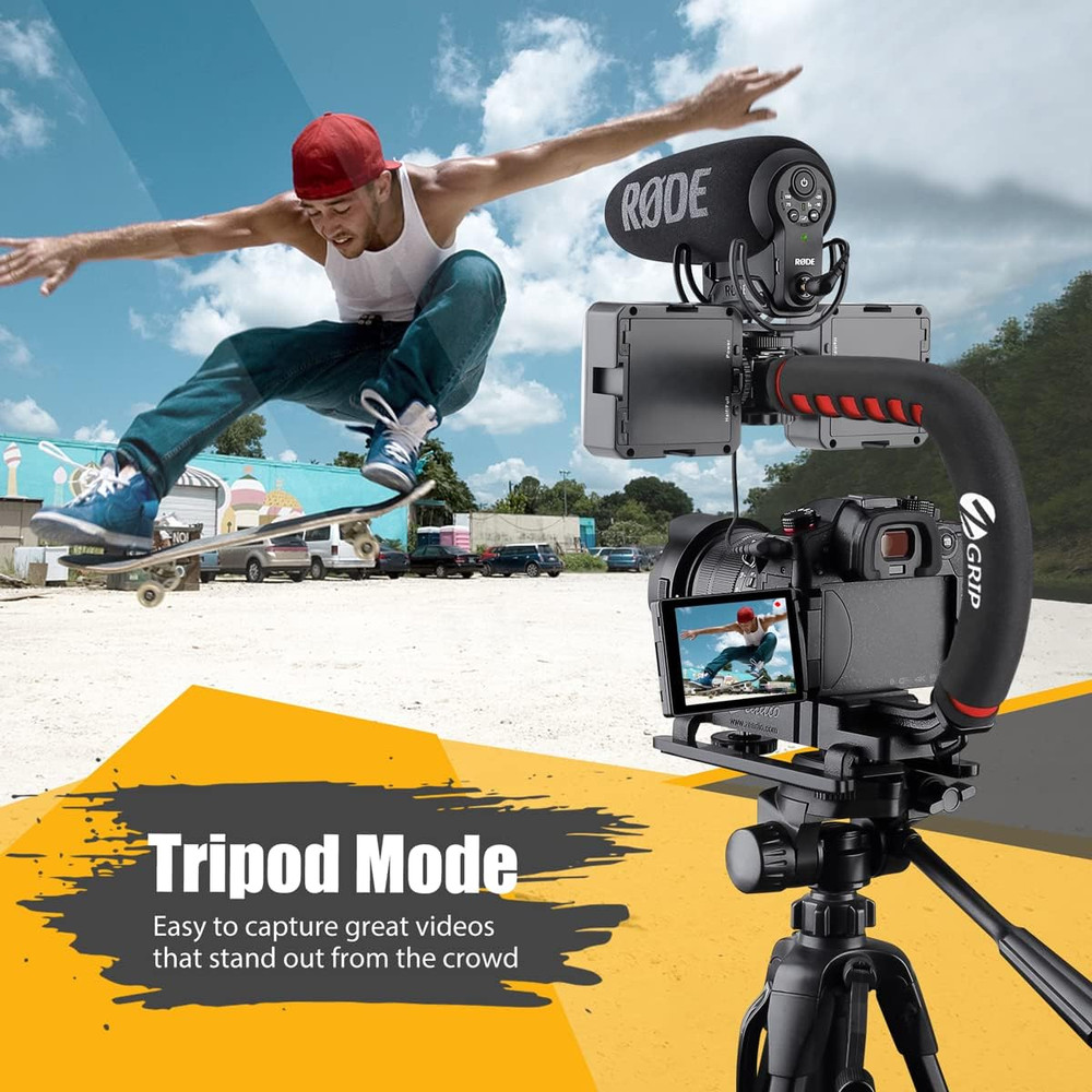 Video Action Stabilizing Handle Grip Handheld Stabilizer with Cold-Shoe Mount fo