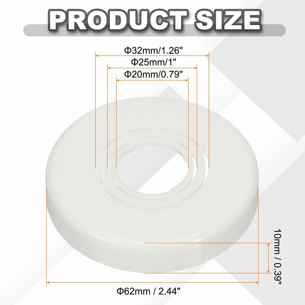6pcs Wall Split Flange 0.39" Plastic Round Split Flange Pipe Cover, White
