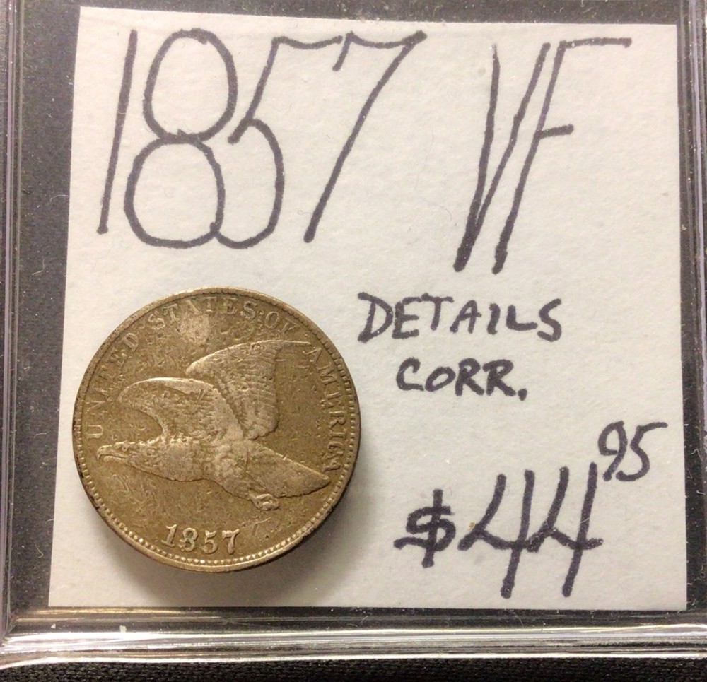1857 Flying Eagle Cent VF! Details Corr. ENN Coins