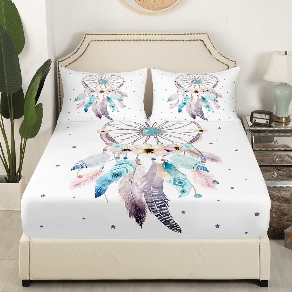 Dream Catcher Bed Sheet Set Queen Boho Dreamcatcher Bedding Native American I...