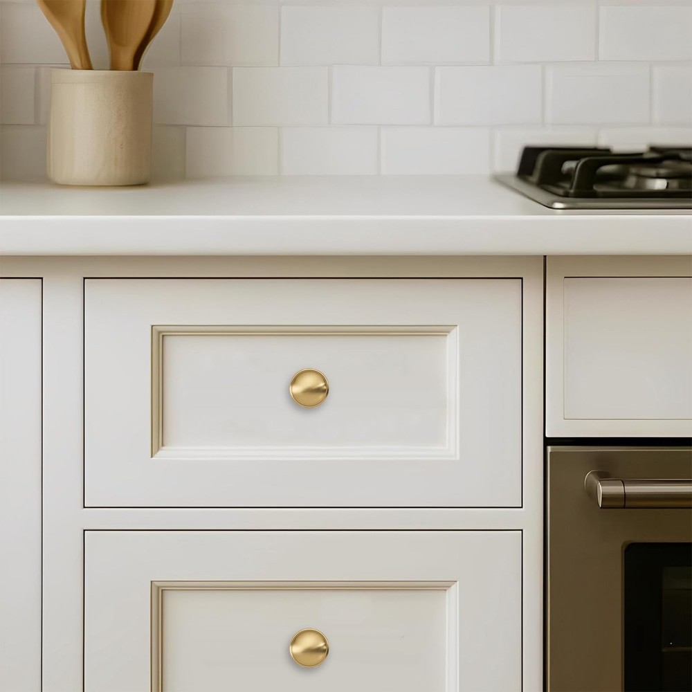 10 Pack Knob Brushed Brass Cabinet knobs 1-1/4 inch Solid Heavy Duty Traditio...