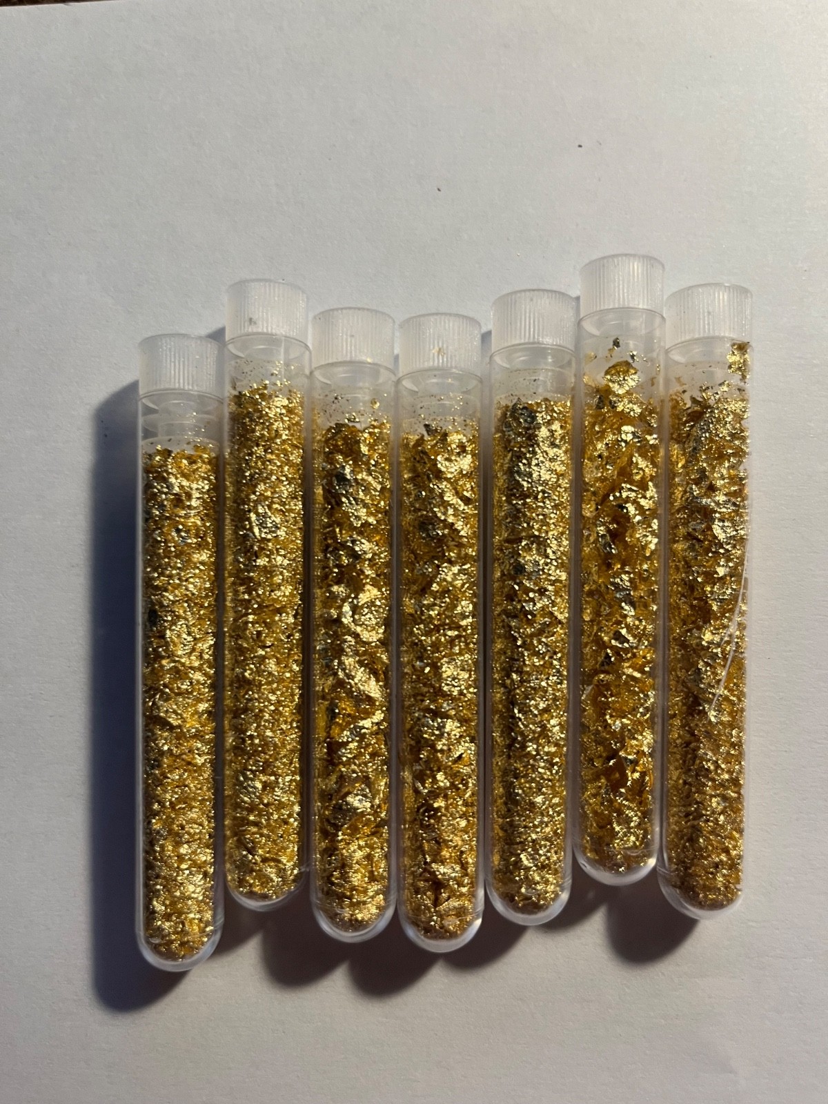 LOT OF 7 GOLD FLAKE VIALS - ARTS AND CRAFTS FLAKE - 7 VIALS TOTAL
