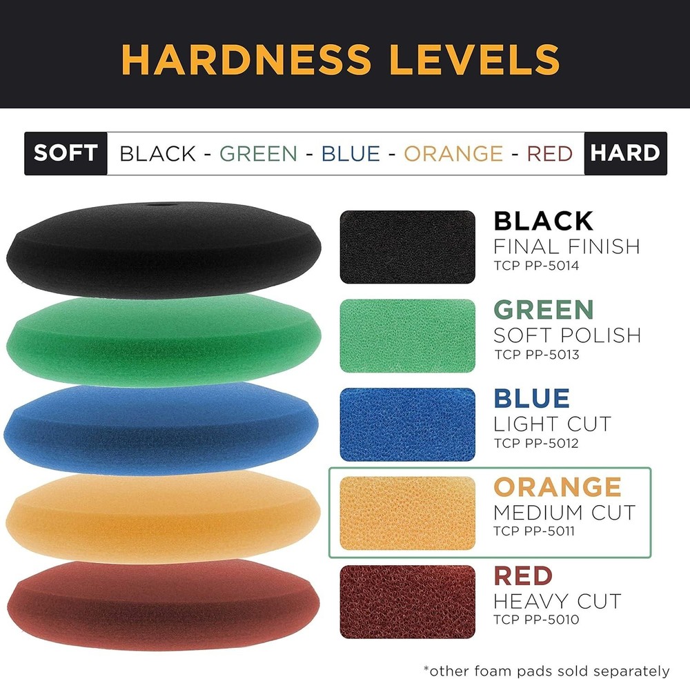 8" Orange Foam Buffing Pad Extra Coarse Cutting Polish Hook and Loop Yellow