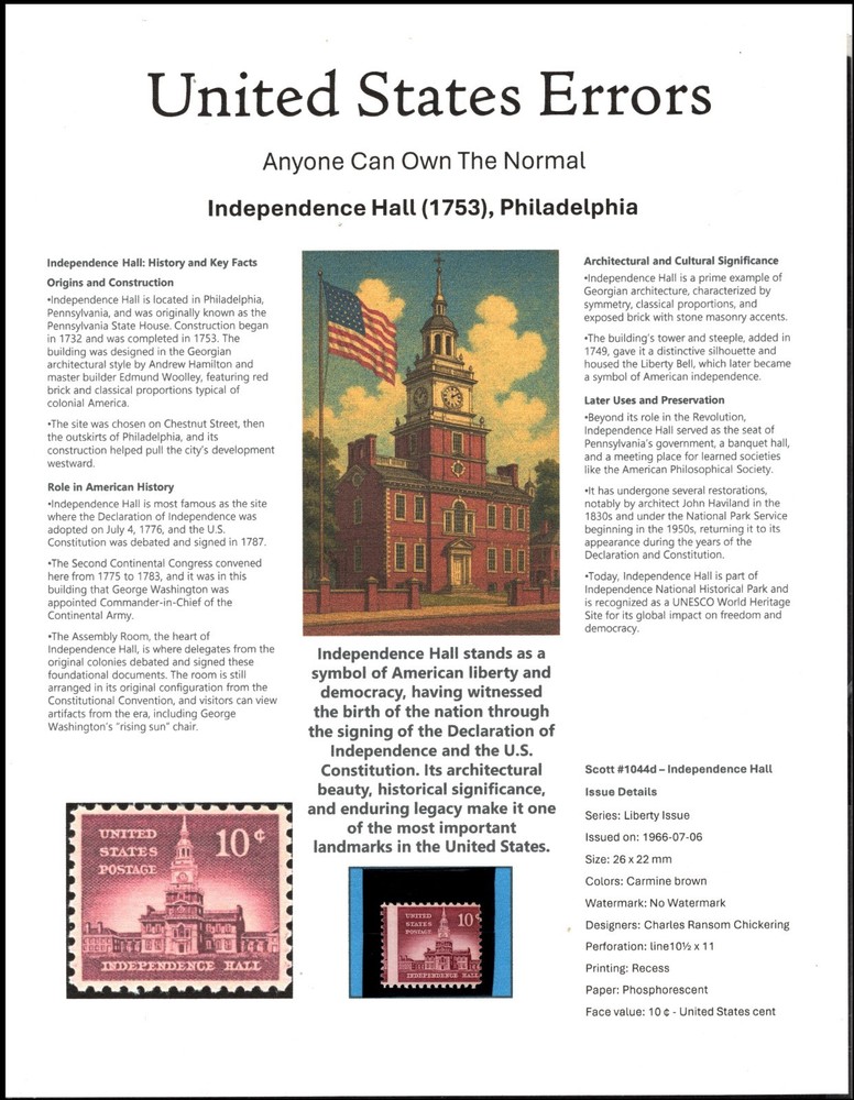 Perfectly Flawed SN 1044d MNH - Misperf on Presentation Panel 8.5” X 11”