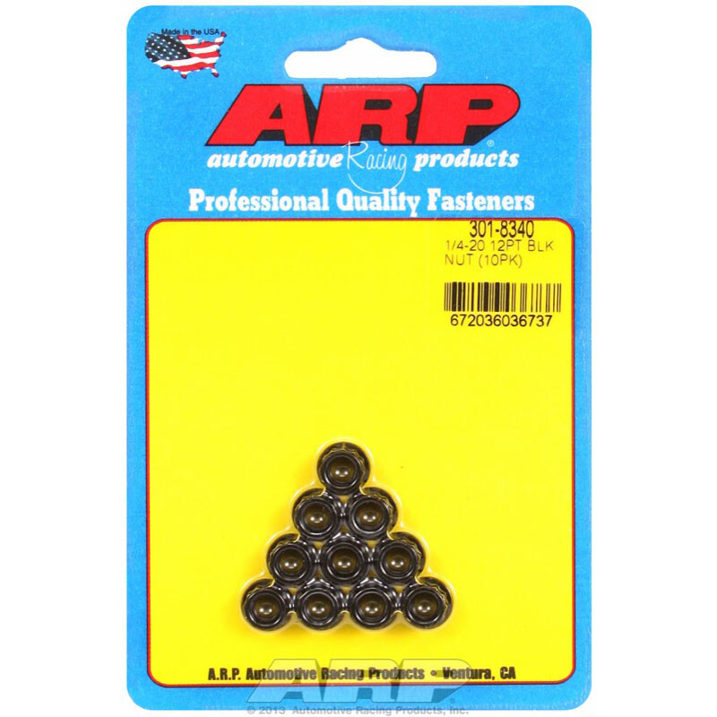 ARP Nut Set 301-8340; 12-Point Nut Set, 1/4"-20 RH, Chromoly, Black 10pcs