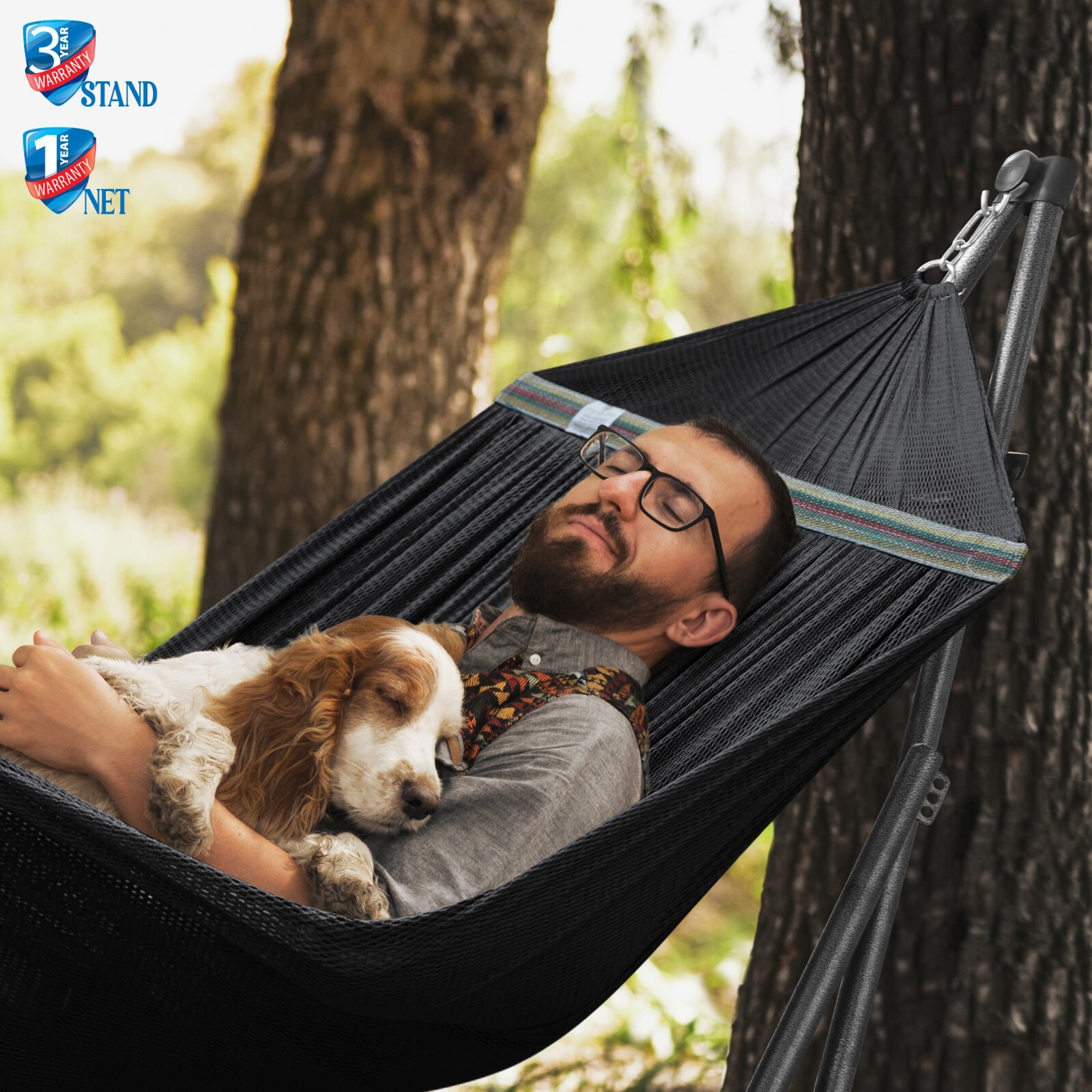 Tranquillo Adjustable Hammock Stand Camping Hammock and Stand 550lb, Black