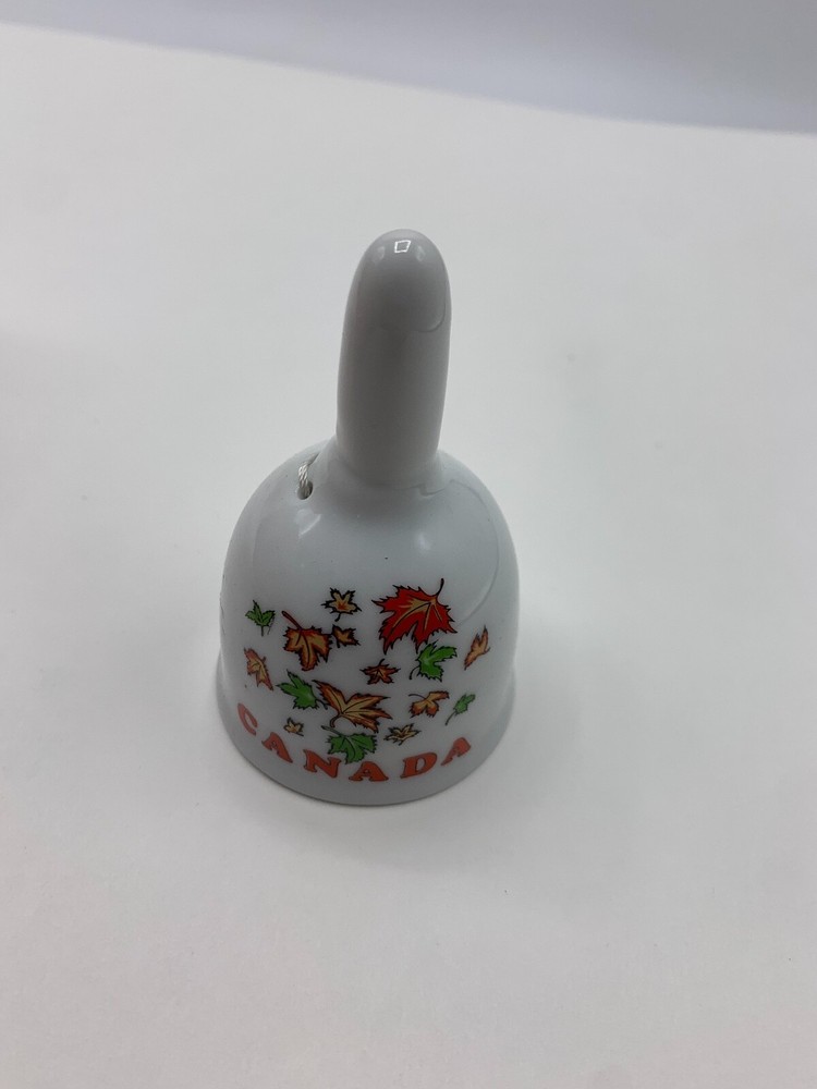 Canada Leafs White Ceramic Bell 3" Tall