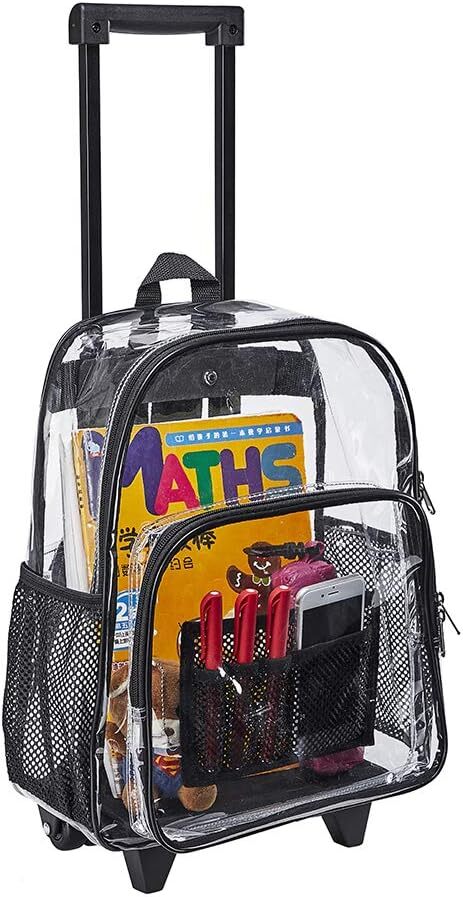 Rolling Clear Backpack, Heavy Duty Cold-Resistant Security Transparent PVC...