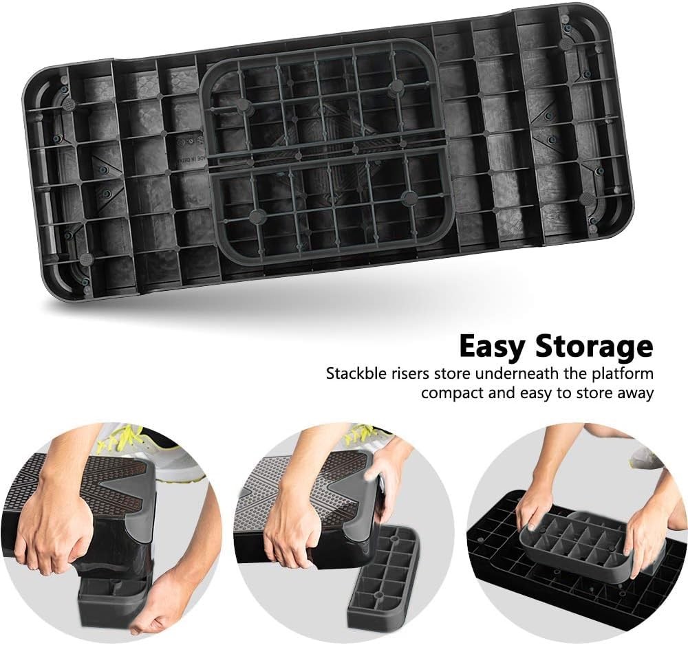 Adjustable Workout Aerobic Stepper, Aerobic Exercise Step Platform with 2 Ris...