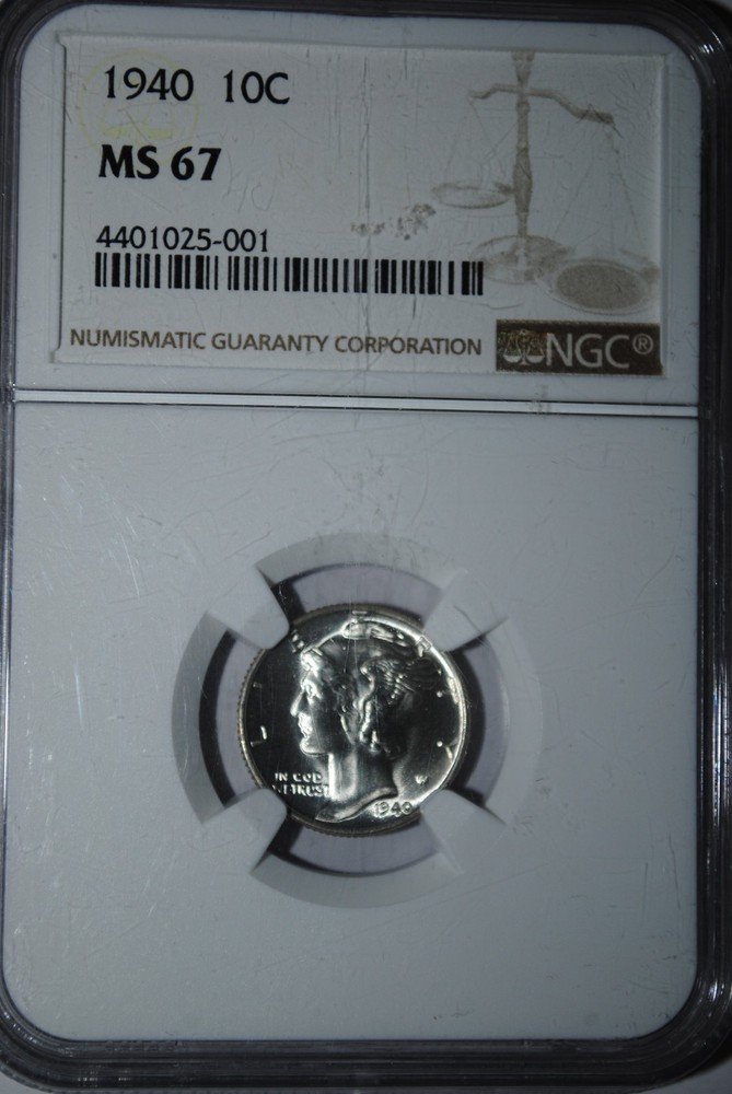 1940 MERCURY DIME NGC MS67