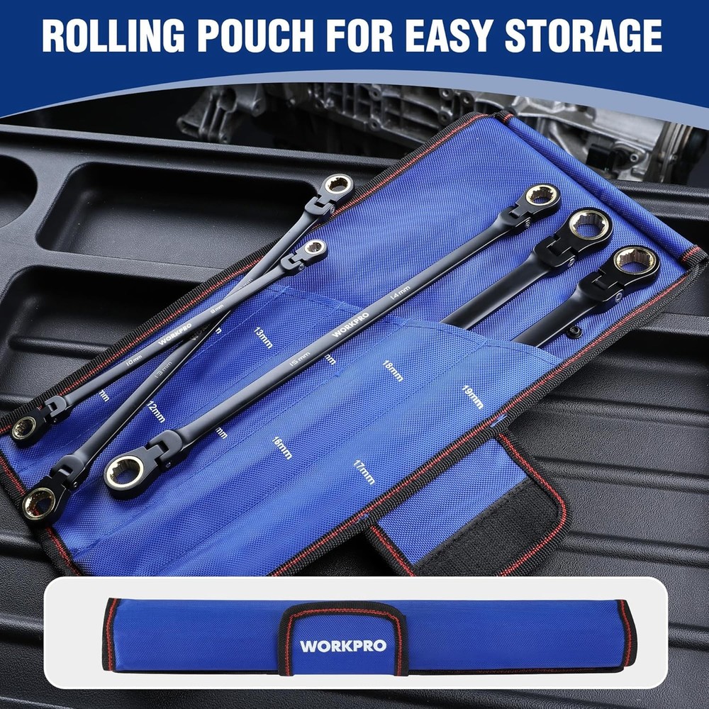 WORKPRO Extra Long Flex-Head Ratcheting Wrench Set