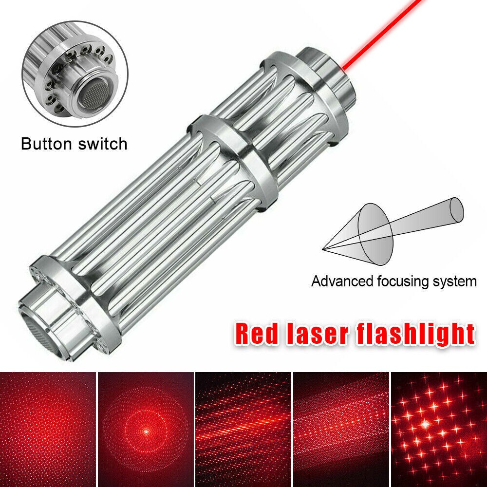 5W Red Burning Laser Pointer High Power Visible Light Beam +5 Head Caps US