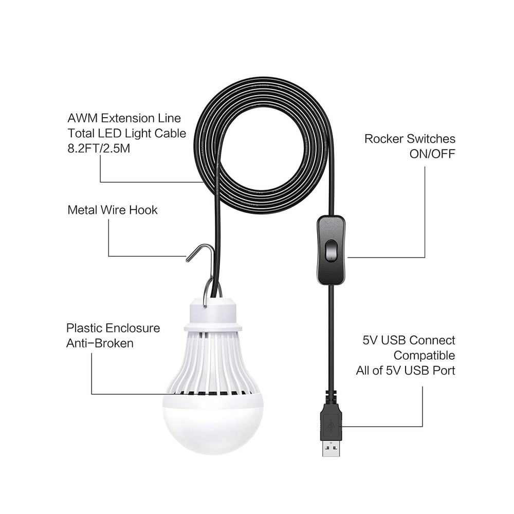 4 Pack USB Light Bulb, USB LED Camping Light Lantern, 8.2 ft Extra ... Fast Ship