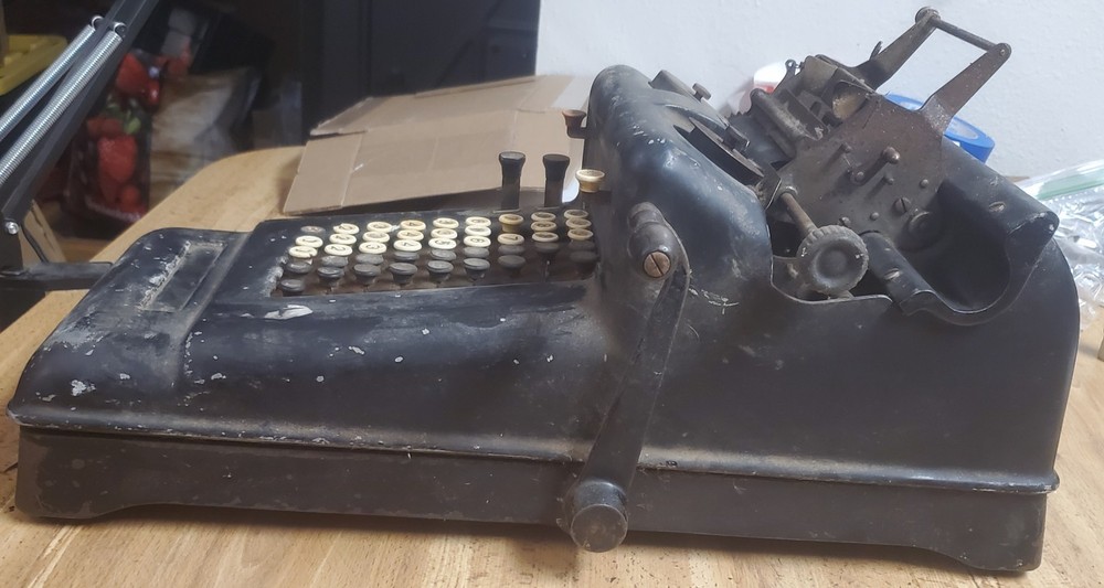 ANTIQUE Burrough's Hand Crank 6 Column Adding Machine Rust Patina Cast Iron