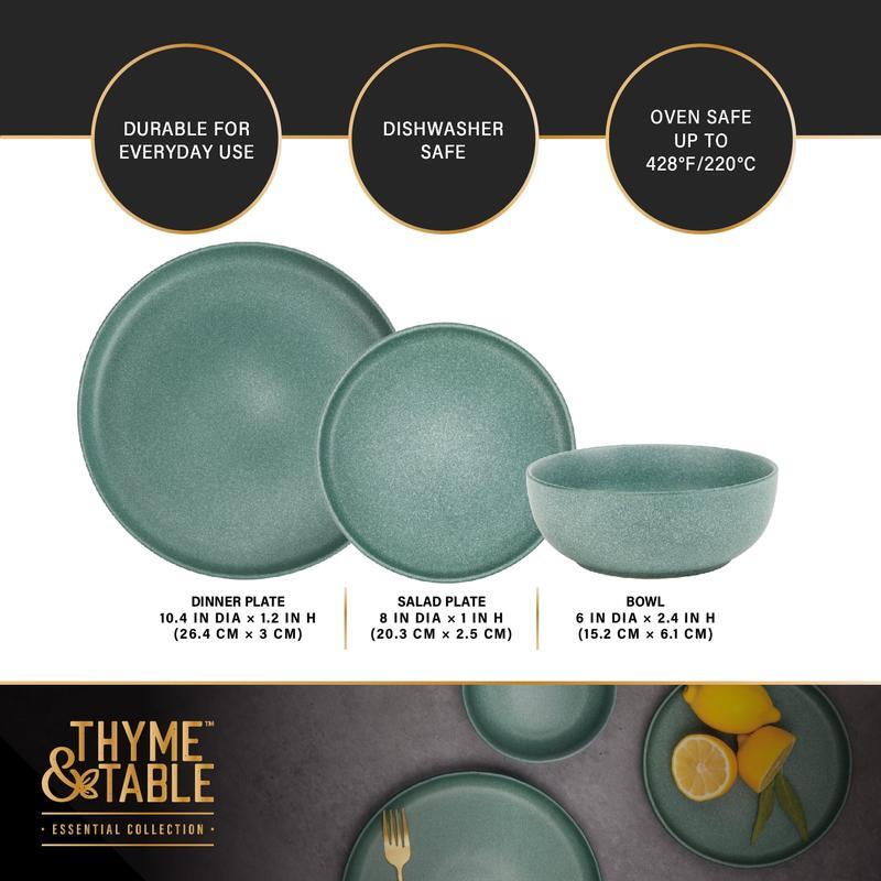 12 Piece Stoneware Dinnerware Set Dishwasher Safe Microwave Safe Durable Round