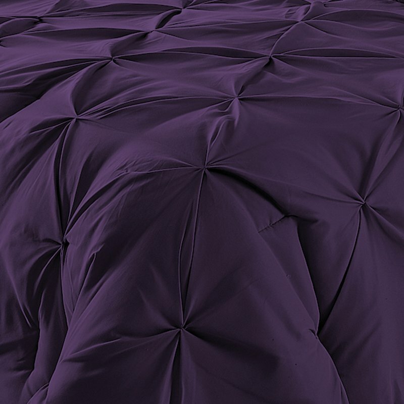 Full Queen Cal King Solid Plum Purple Pintuck Pleat 3 pc Comforter Set Bedding