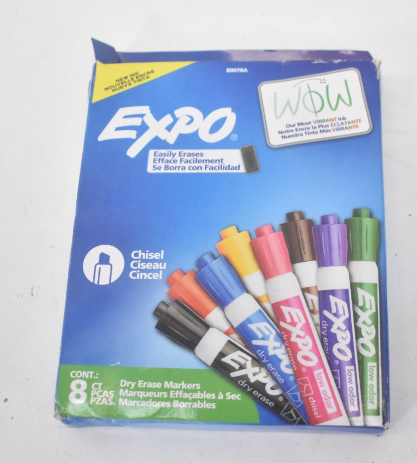 EXPO Low Odor Dry Erase Markers Chisel Tip Assorted Pack 8 Pack Genuine OEM
