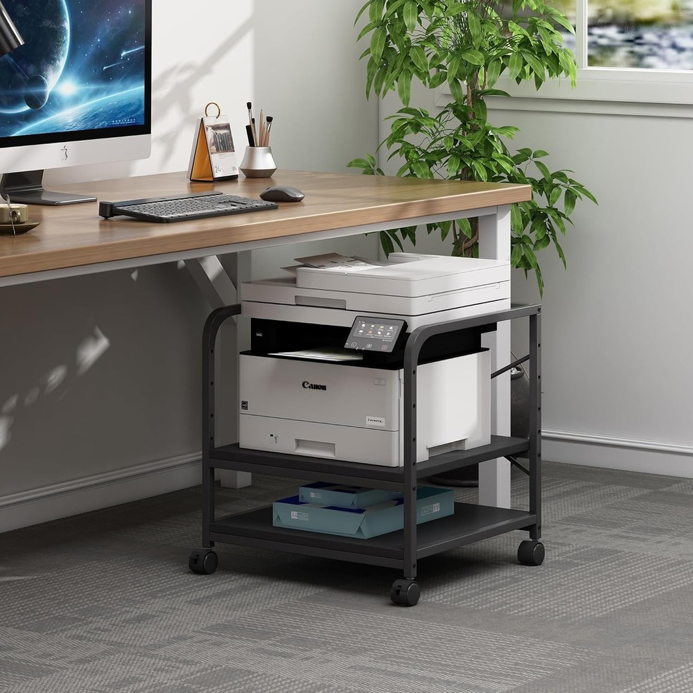 2 Tier Under Desk Printer Stand W/ Storage 20 Inches Deep Large Printer Table W/
