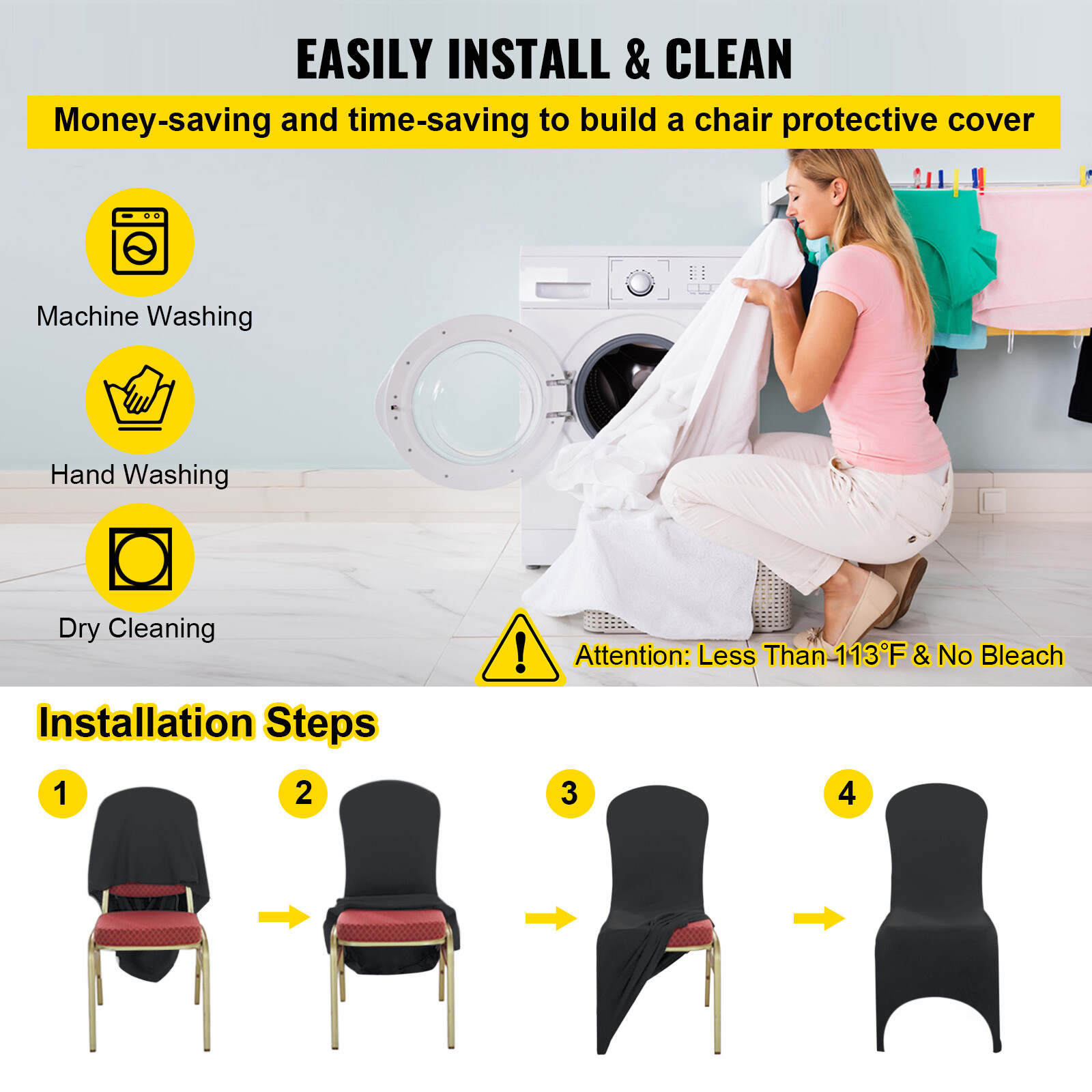 50PCS Stretch Spandex Folding Chair Covers Black Durable Decoration Formal