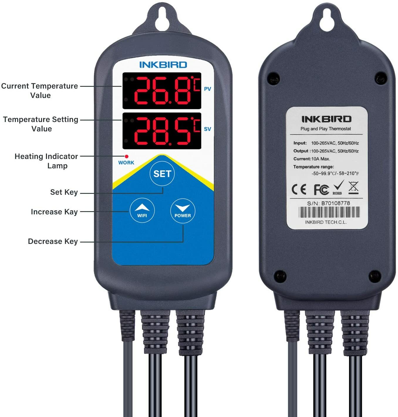 Inkbird Thermostats ITC-306T Controller Temperature Control Day Night Heating US