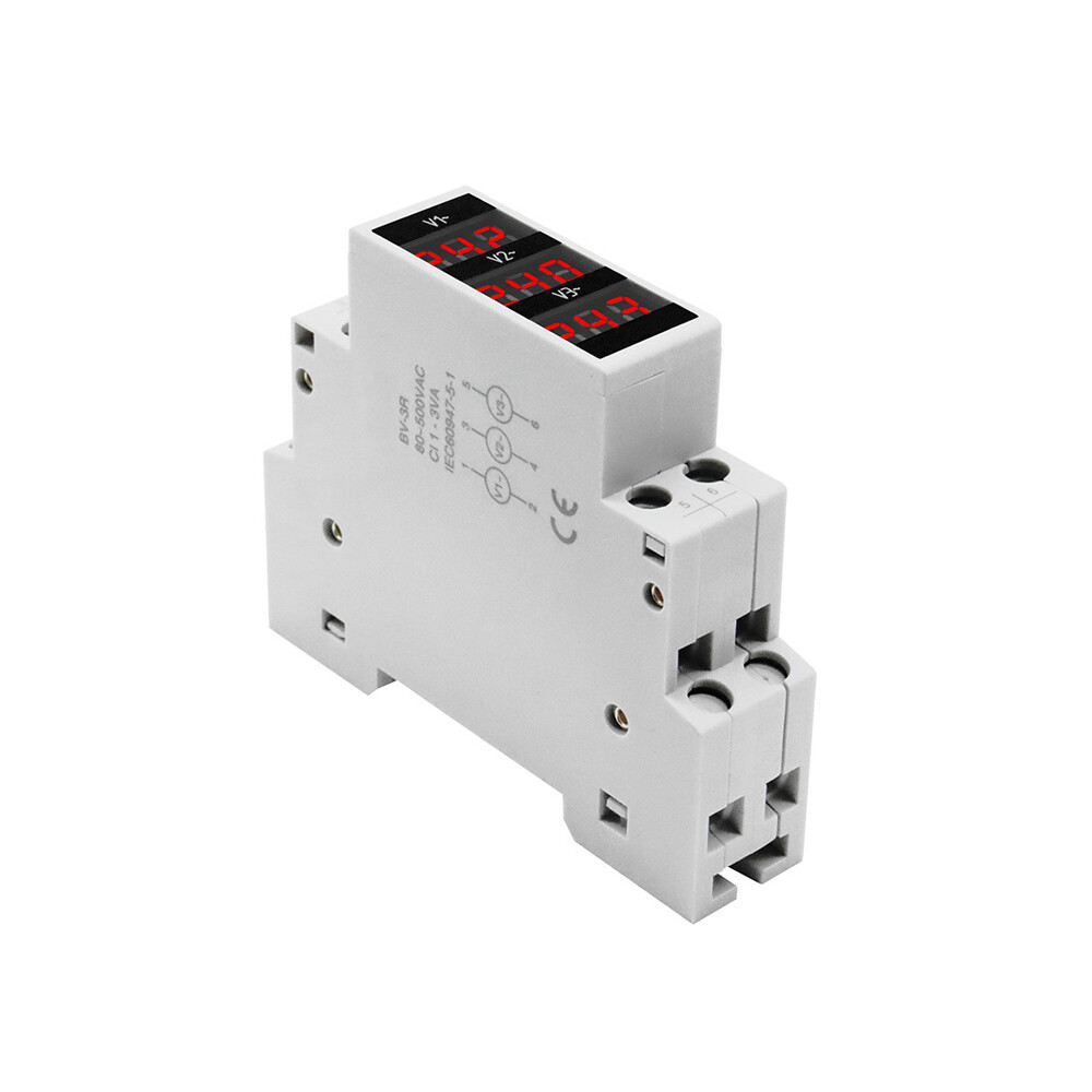 Three-Display Voltmeter Din Rail Three Phase Modular Voltage Meter AC80-500V