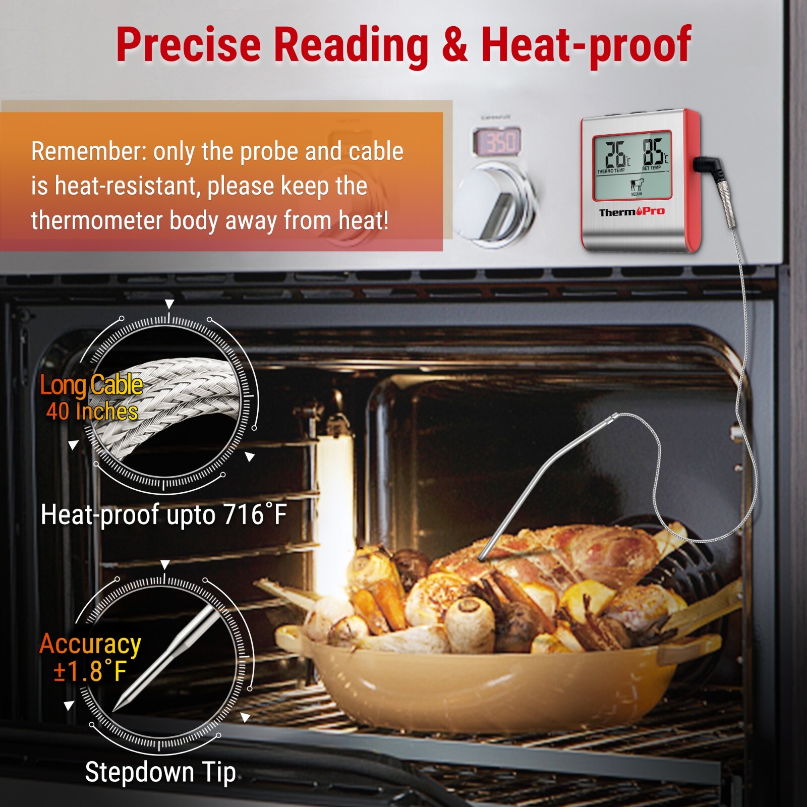 ThermoPro Meat Thermometer Digital Food Cooking Smoker Oven Grill Thermometer