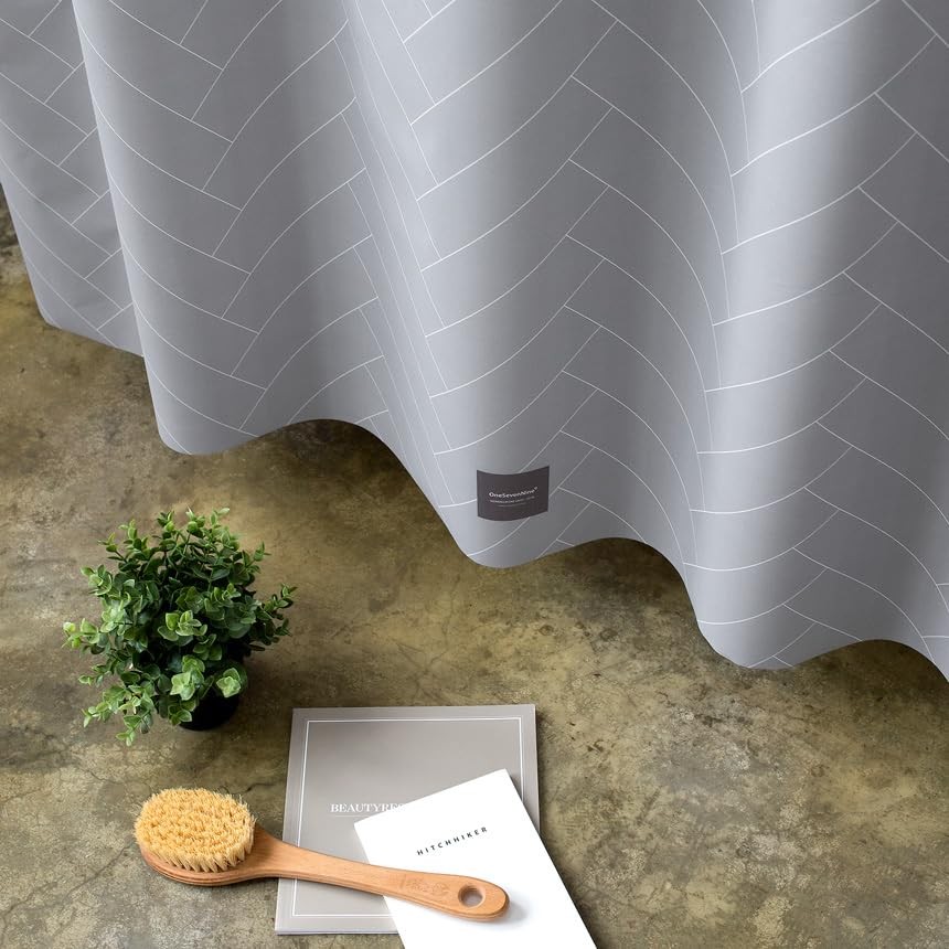Quick-Dry Lightweight Shower Curtain – 71"W x 74"L (Pack of 1) Herringbone Gray