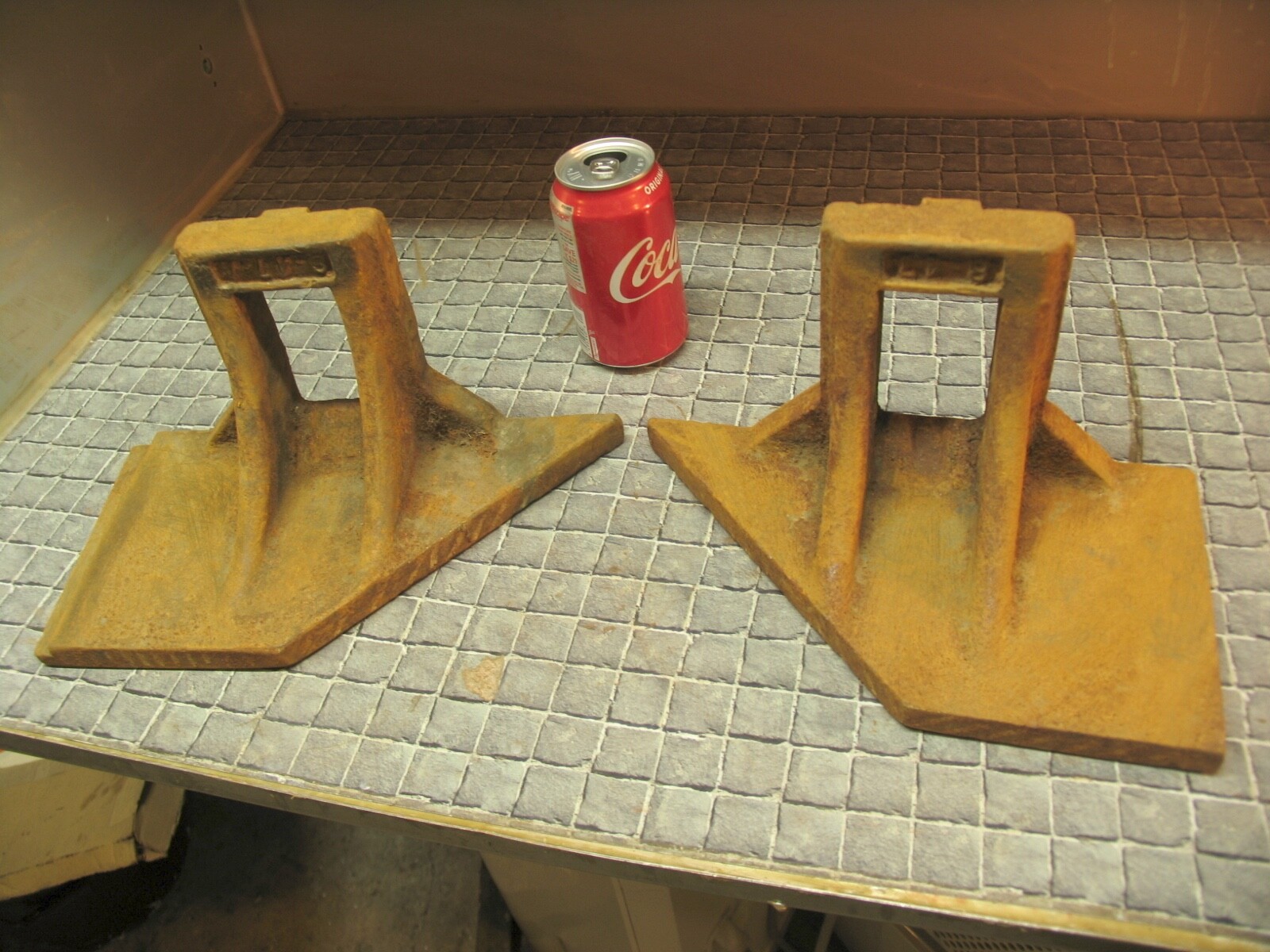 Pair Heavy Cast Iron Supports, right angle plates, 45 deg. base.  #8-47A