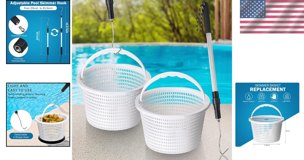 Rip-Resistant Pool Skimmer Baskets with Extendable Hook for Quick Debris Removal