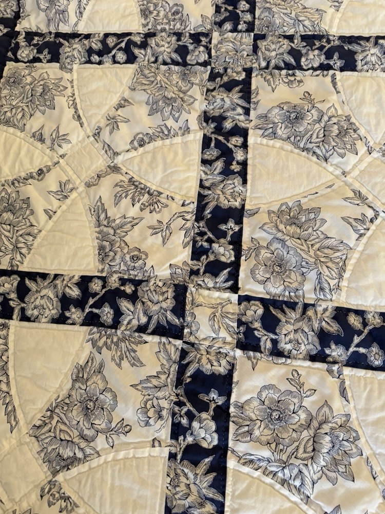 Very Nice Navy& White Hand stitched Quilt