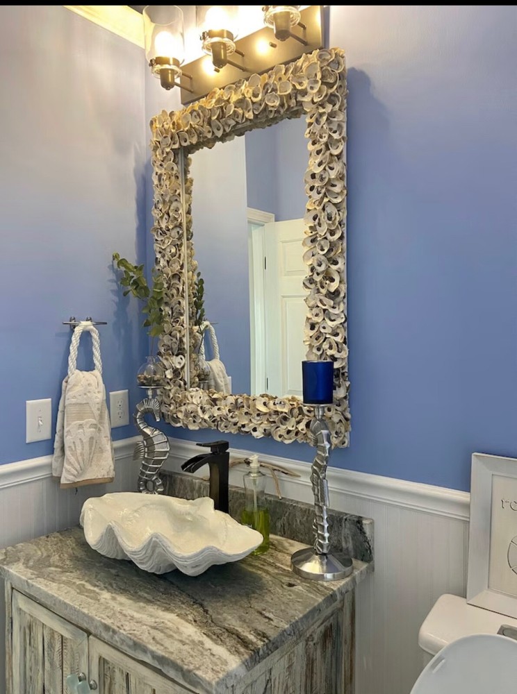 seashell vessel sink gold clamshell bathroom