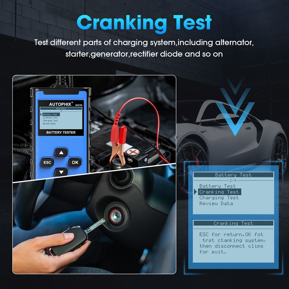 AUTOPHIX BAS100 12V 100-2000 CCA Car Battery Load Tester Tool Digital Analyzer