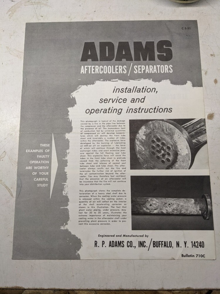 ADAMS AFTERCOOLERS SEPARATORS INSTALL OPERATOR SERVICE MANUAL INSTRUCTIONS