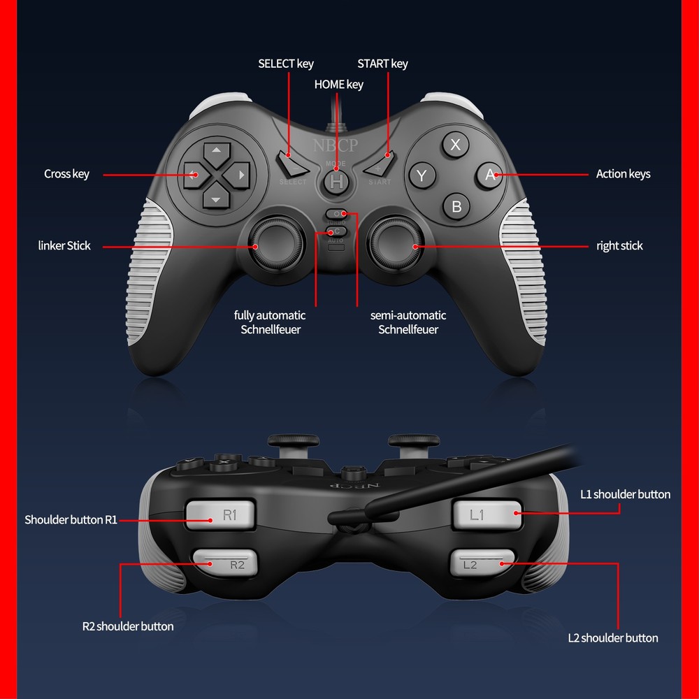 NBCP Wired Hall effect Gaming Controller for PC P3 Switch 1 2