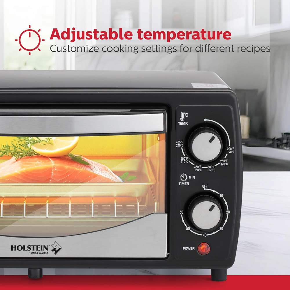 4 Slice Countertop Toaster Oven with 60 Minute Timer Includes Pan and Wire Rack,