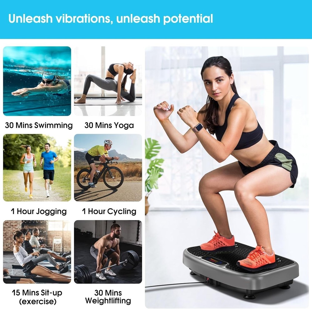 Gray Vibration Plate with Remote & Bands - 450 lbs Capacity for Dynamic Workouts