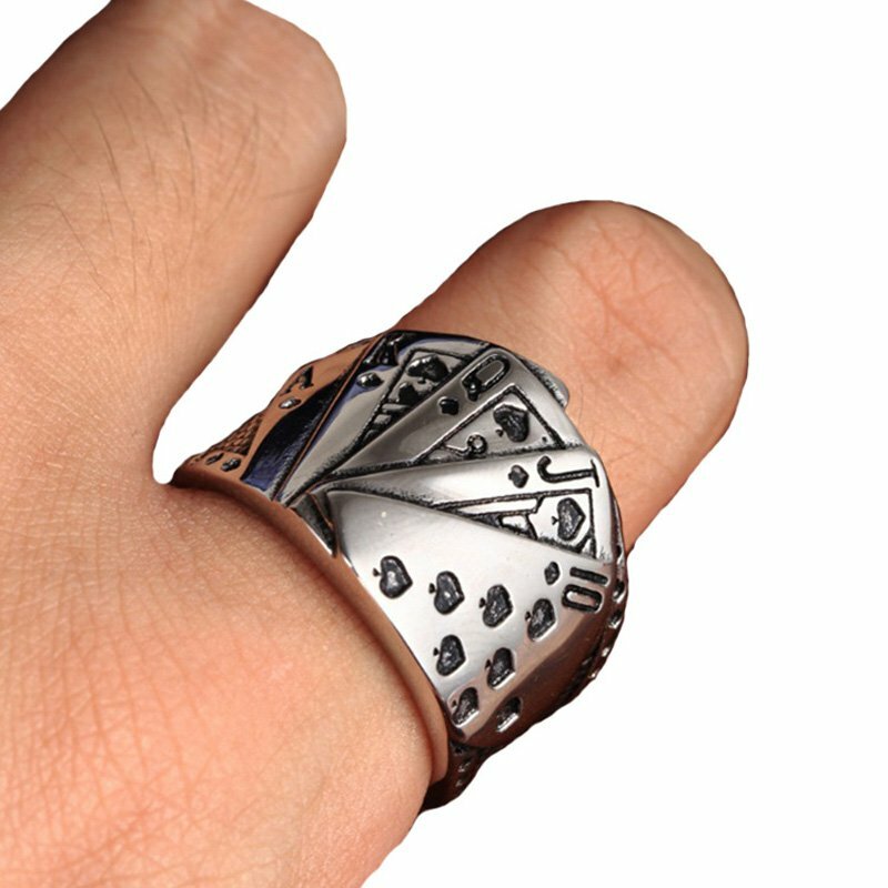 MENDEL Mens Biker Casino Lucky Poker Ring Jewelry Men Stainless Steel Size 7-15